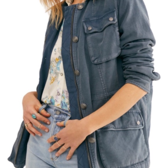 FREE PEOPLE Women’s Not Your Brothers Military Jacket Slate Gray Size S Relaxed - Picture 2 of 8